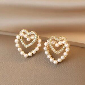 2/$24 Heart-Shaped Pearl & Rhinestone Stud Earrings